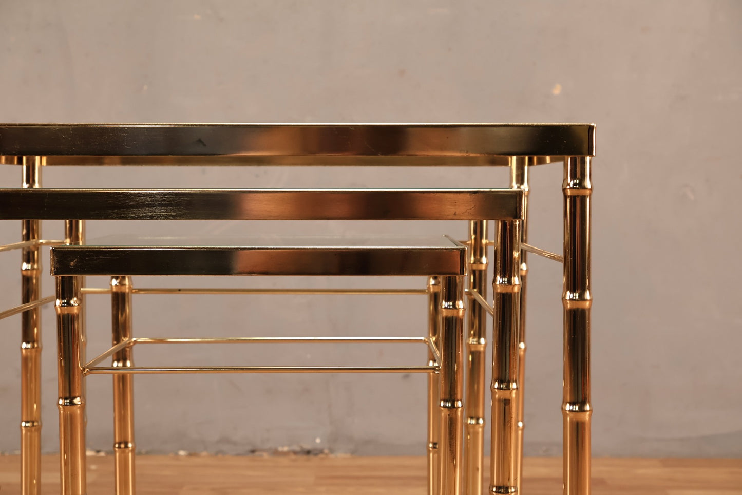 Trio of Brass & Glass Nesting Tables