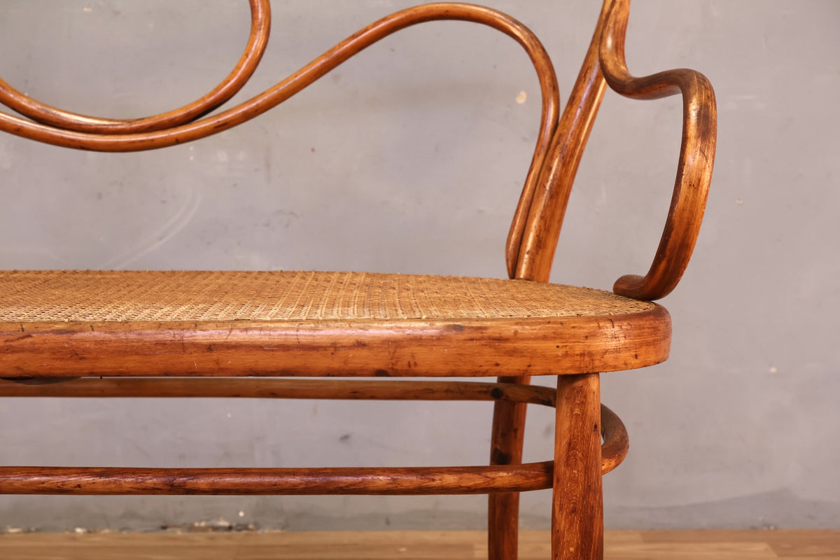 Antique Thonet Bentwood & Cane Bench