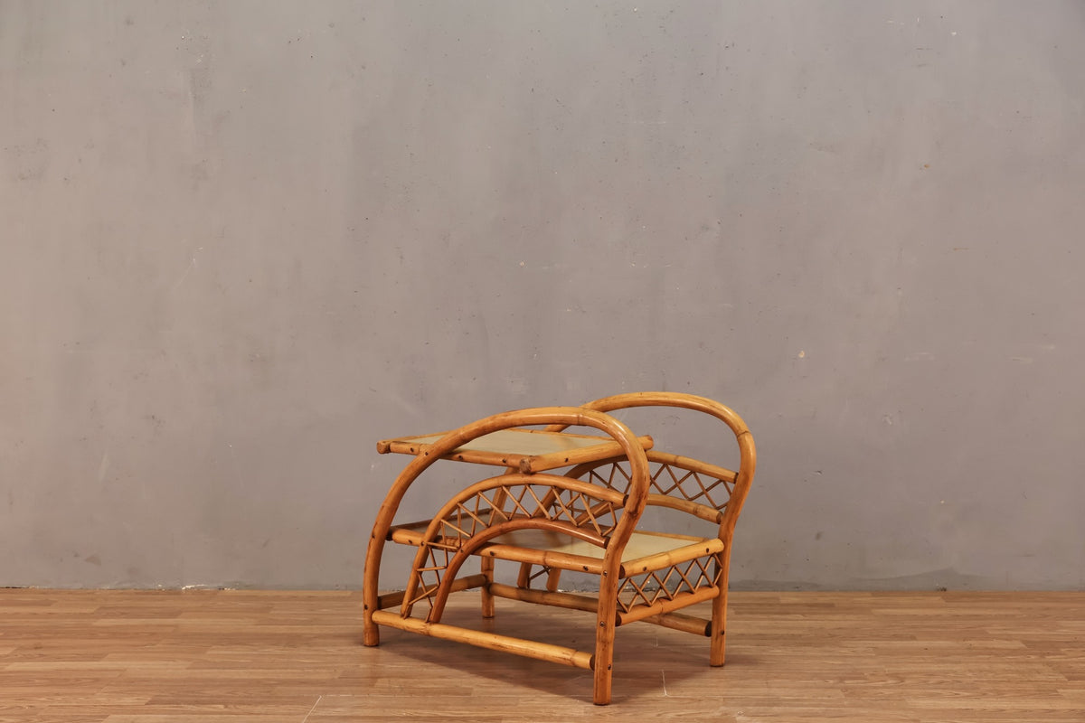 Mid Century Bamboo & Laminate Stepback Table