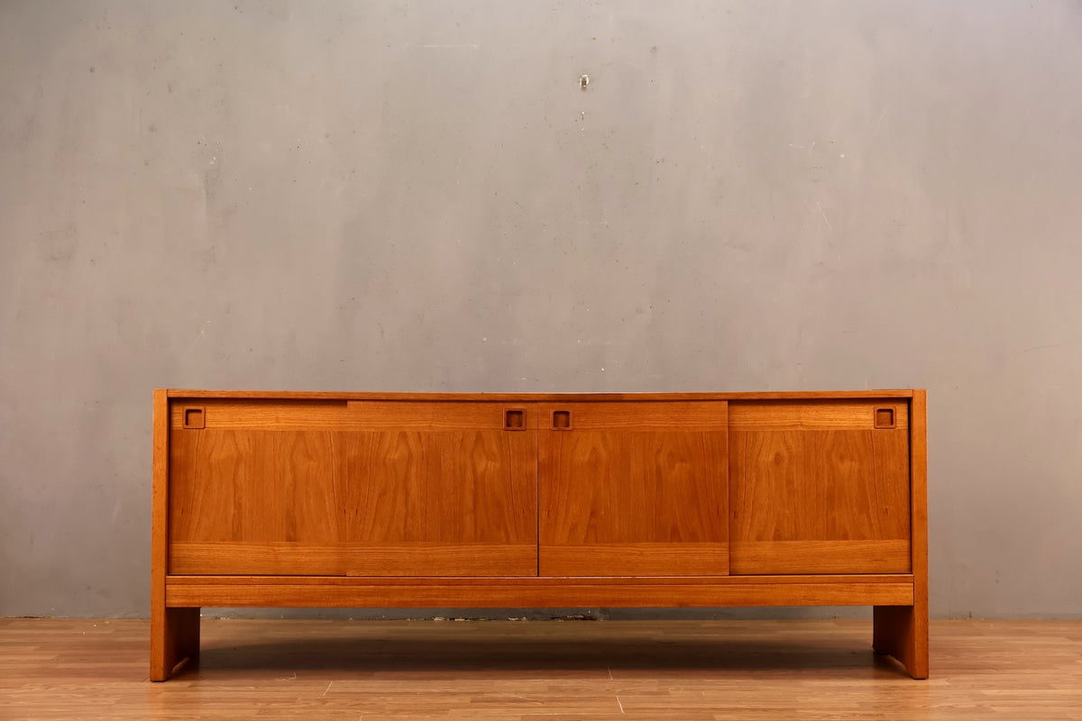 Long Teak Sliding-Door Credenza