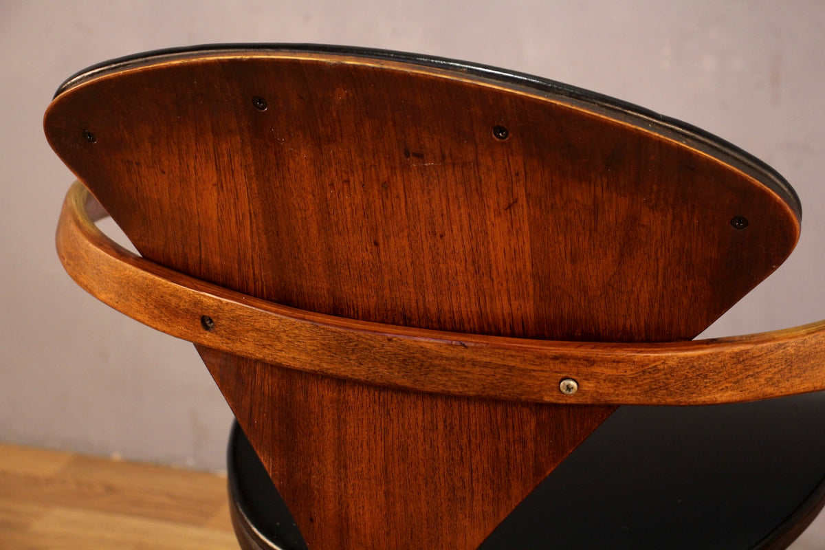 Norman Cherner Bentwood & Black Leather  Armchair