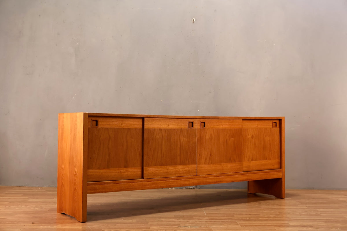 Long Teak Sliding-Door Credenza