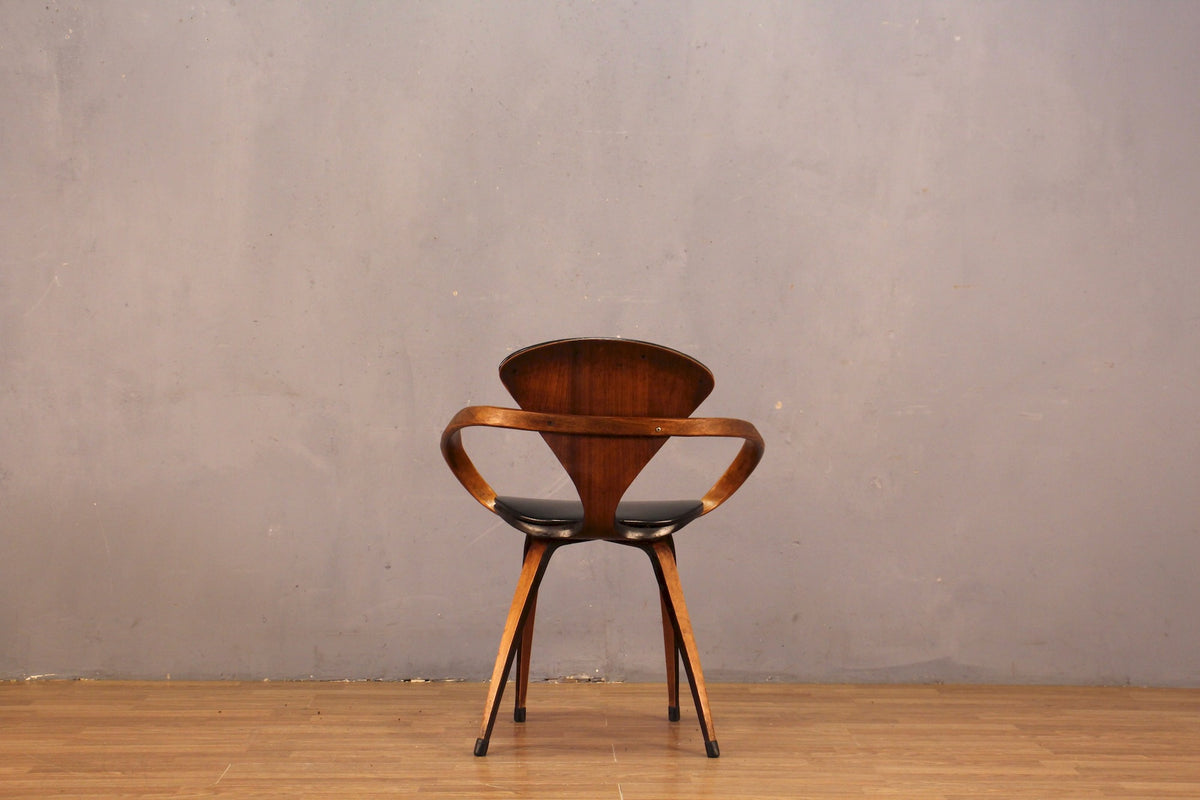 Norman Cherner Bentwood & Black Leather  Armchair