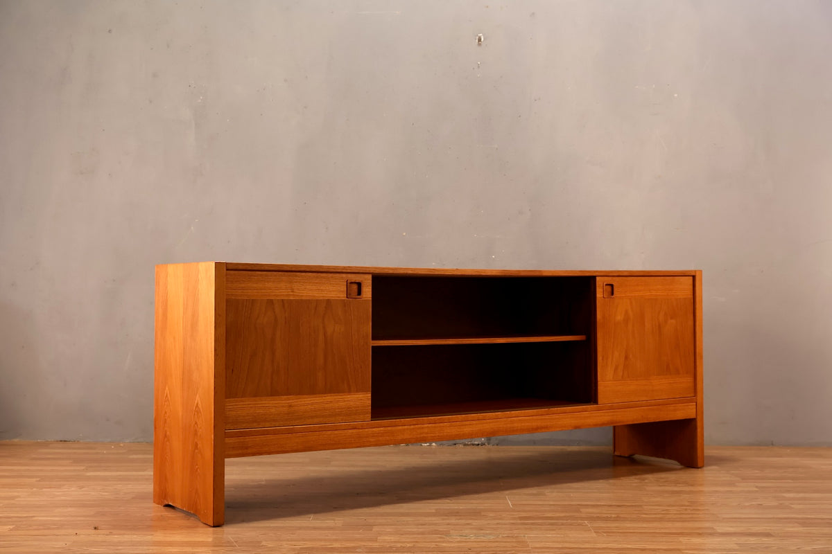 Long Teak Sliding-Door Credenza