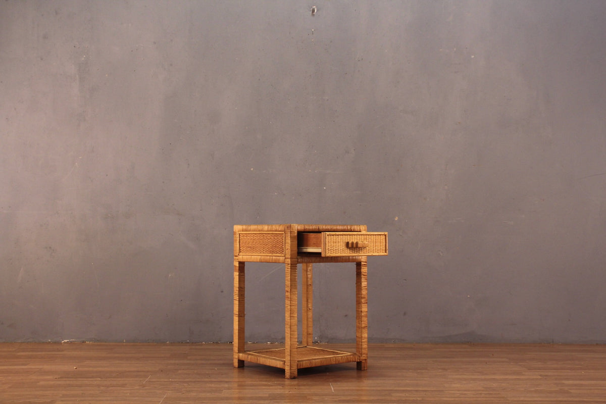 Blonde Rattan 1-Drawer Nightstand B