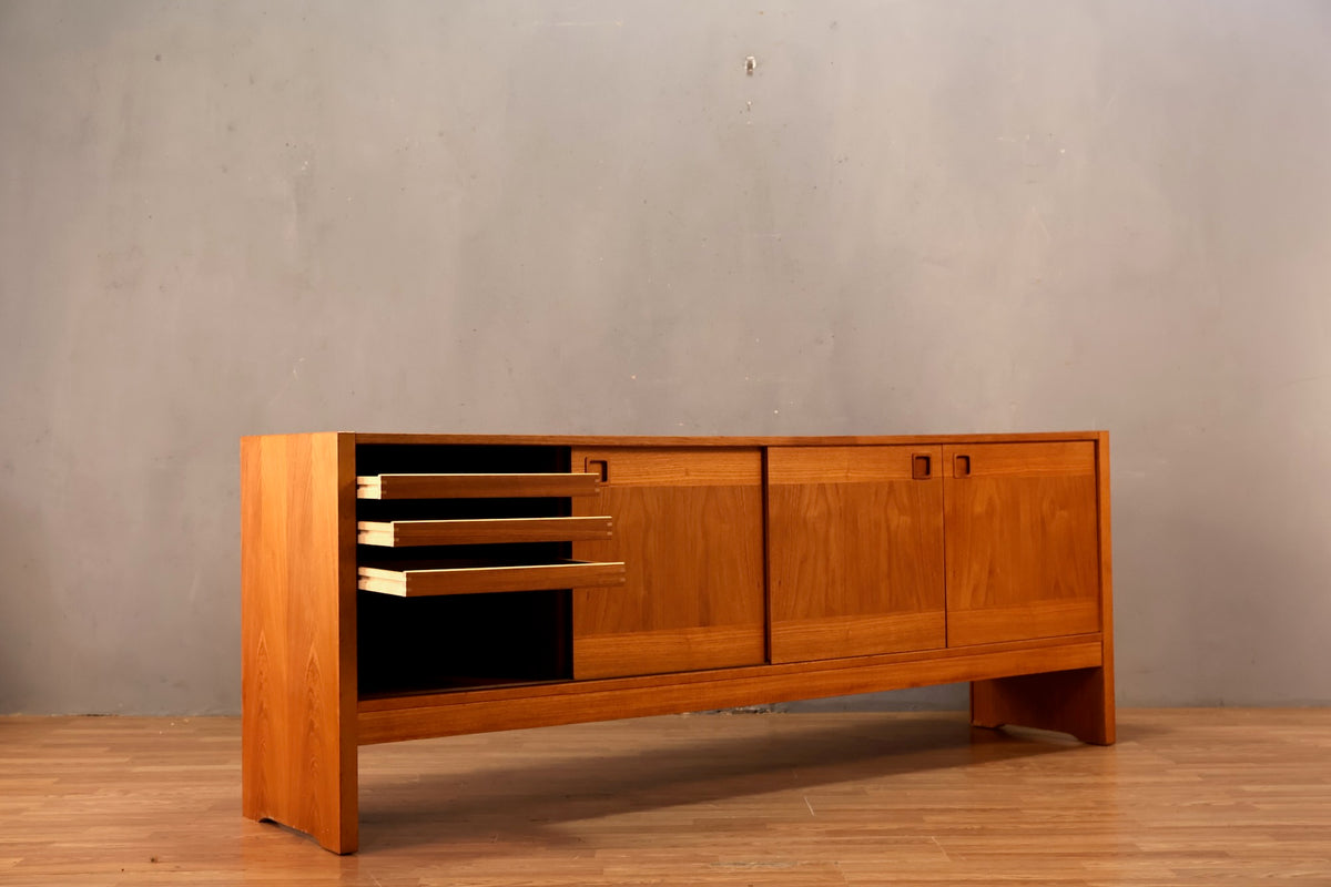 Long Teak Sliding-Door Credenza