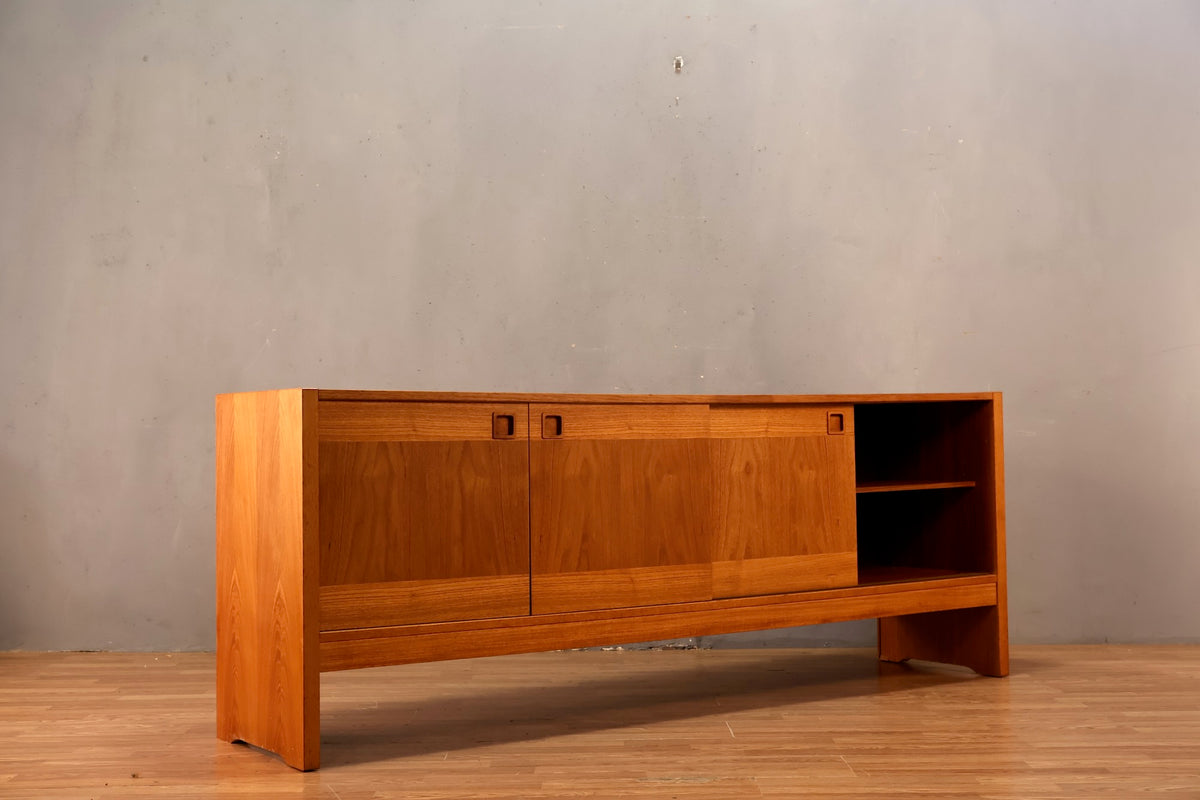 Long Teak Sliding-Door Credenza
