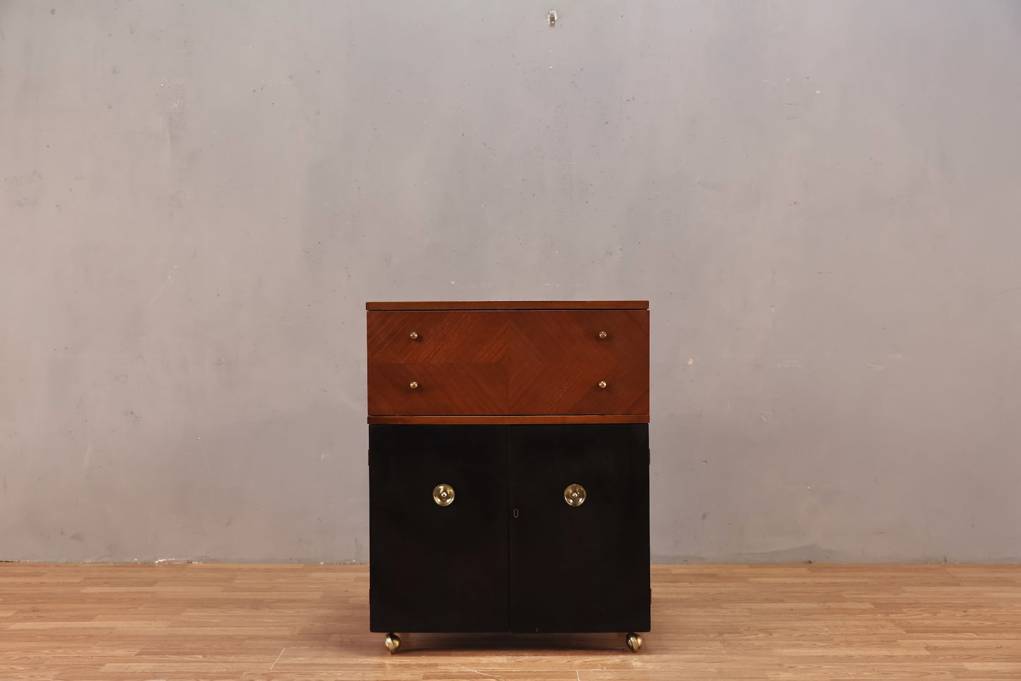 Compact Mid Century Drop-Front Bar Cabinet