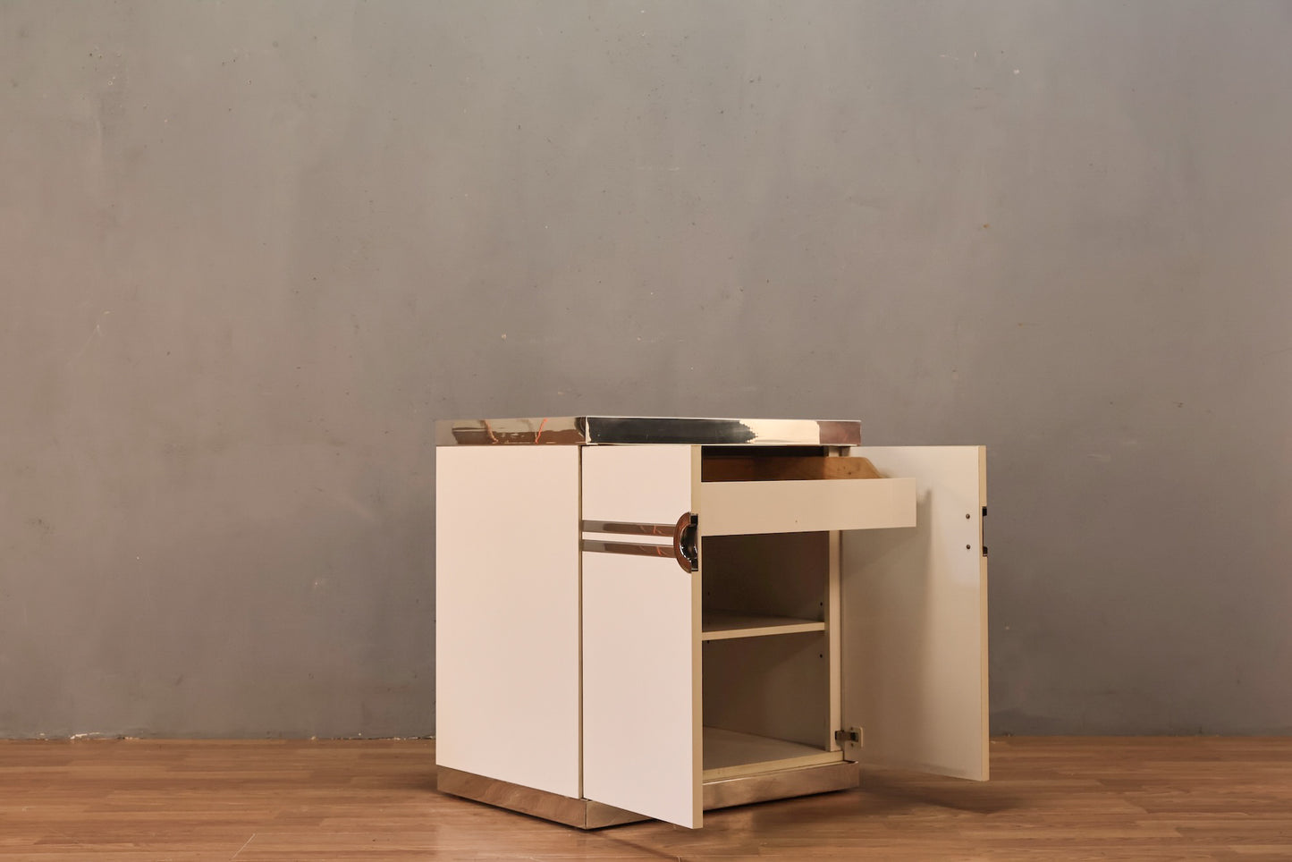 Pierre Cardin White & Chrome 2-Door Cabinet
