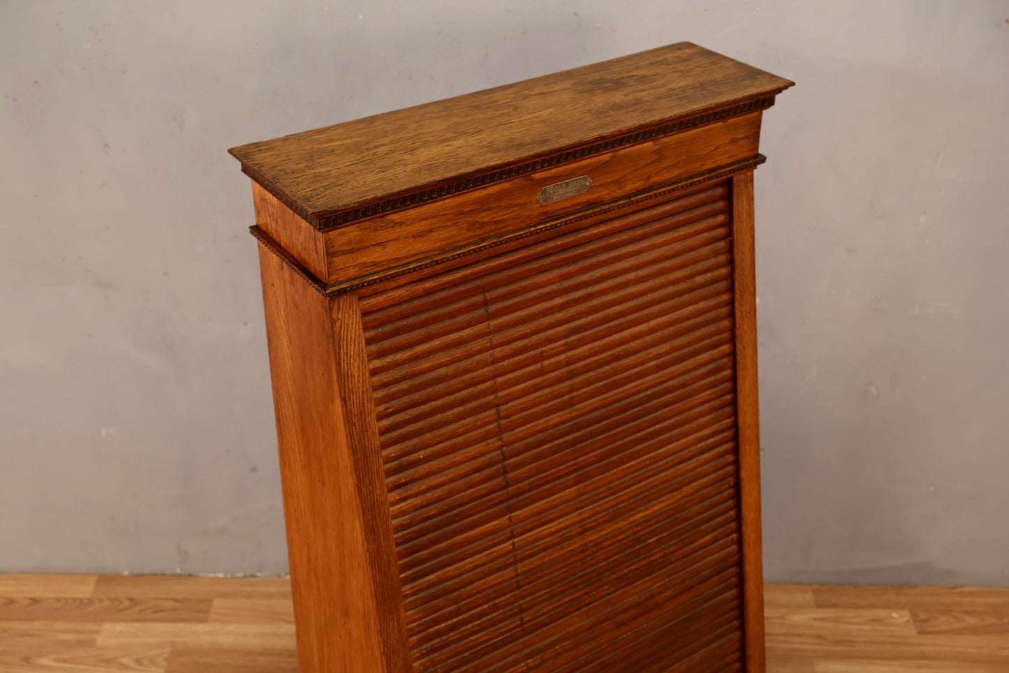Antique Oak Roll-Top Railway Ticket Cabinet