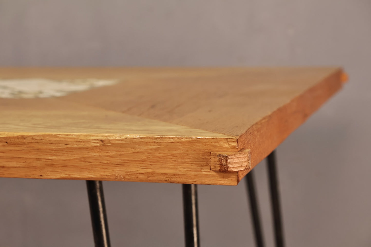Large Oak & Tile Hairpin-Leg Dining Table - ONLINE ONLY