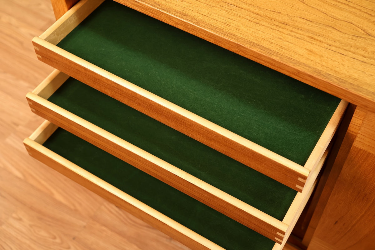 Long Teak Sliding-Door Credenza