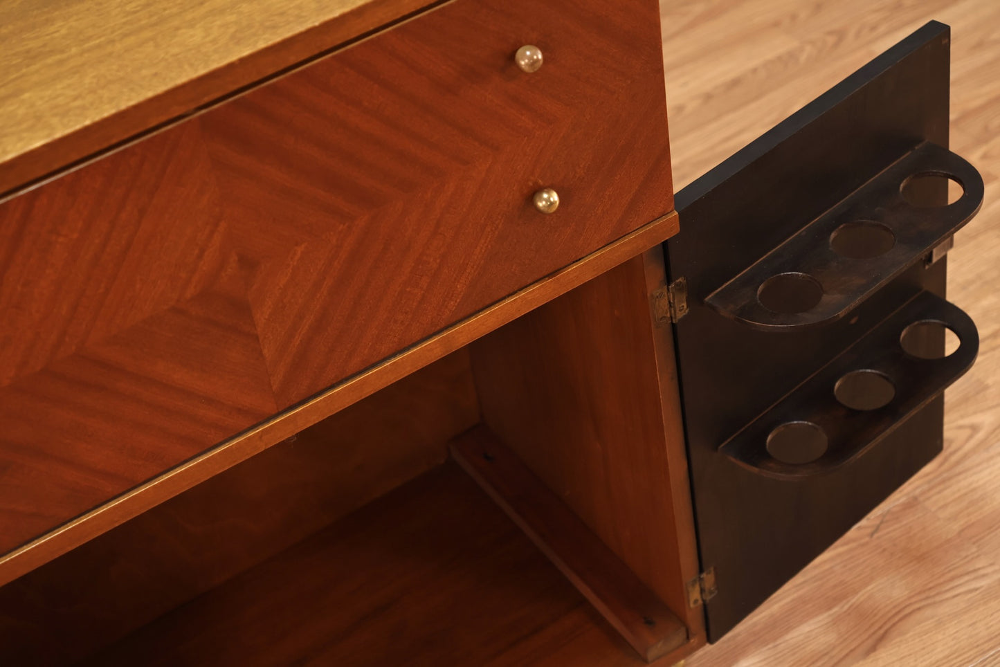 Compact Mid Century Drop-Front Bar Cabinet