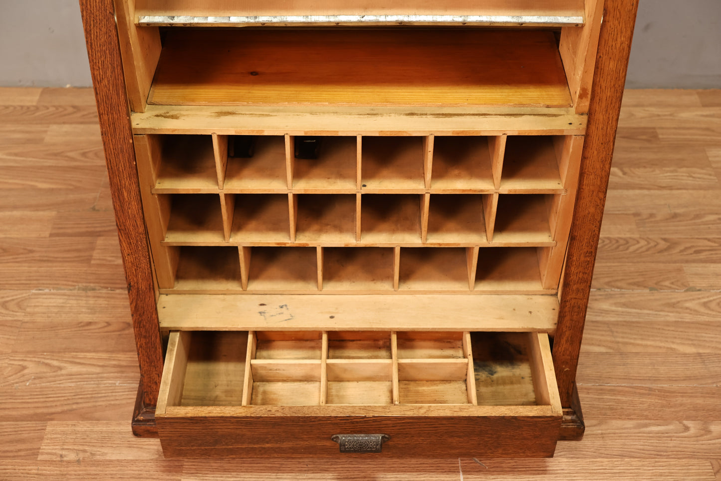 Antique Oak Roll-Top Railway Ticket Cabinet