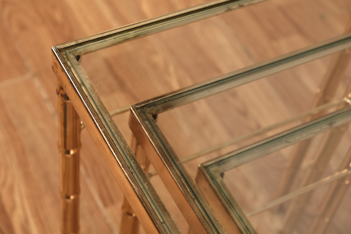 Trio of Brass & Glass Nesting Tables