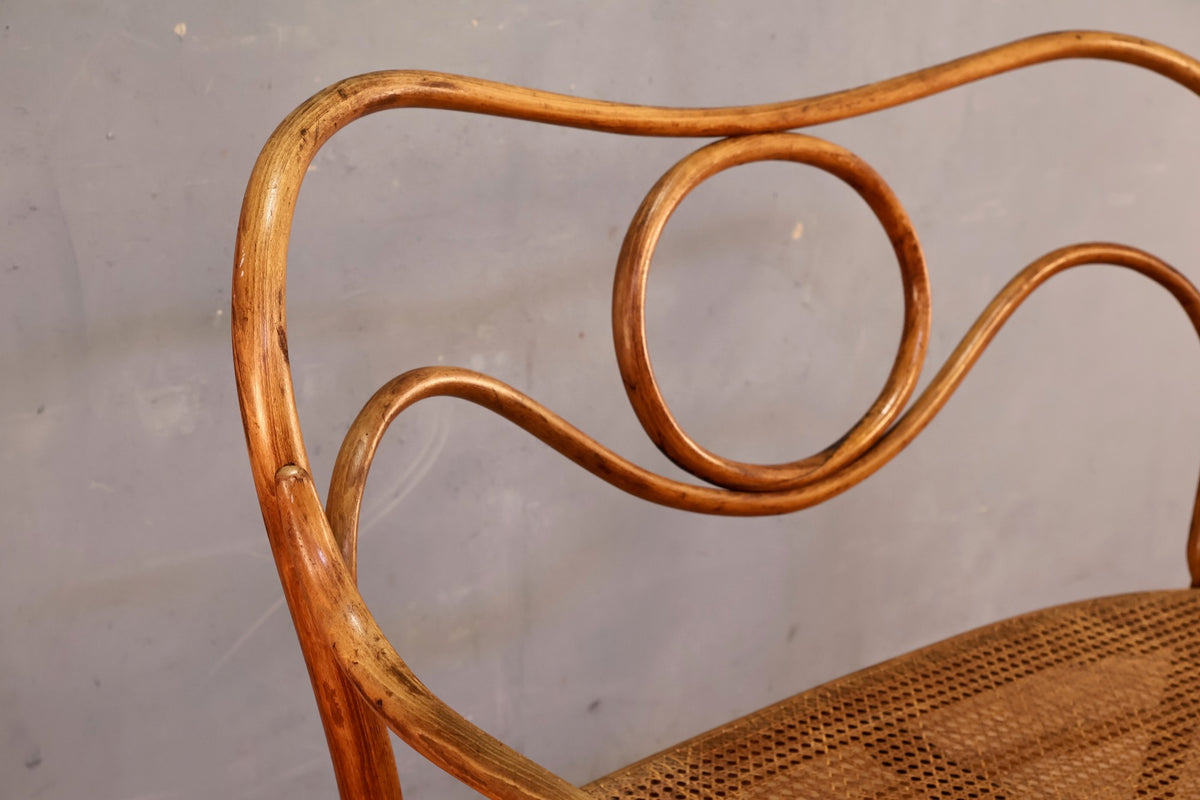 Antique Thonet Bentwood & Cane Bench