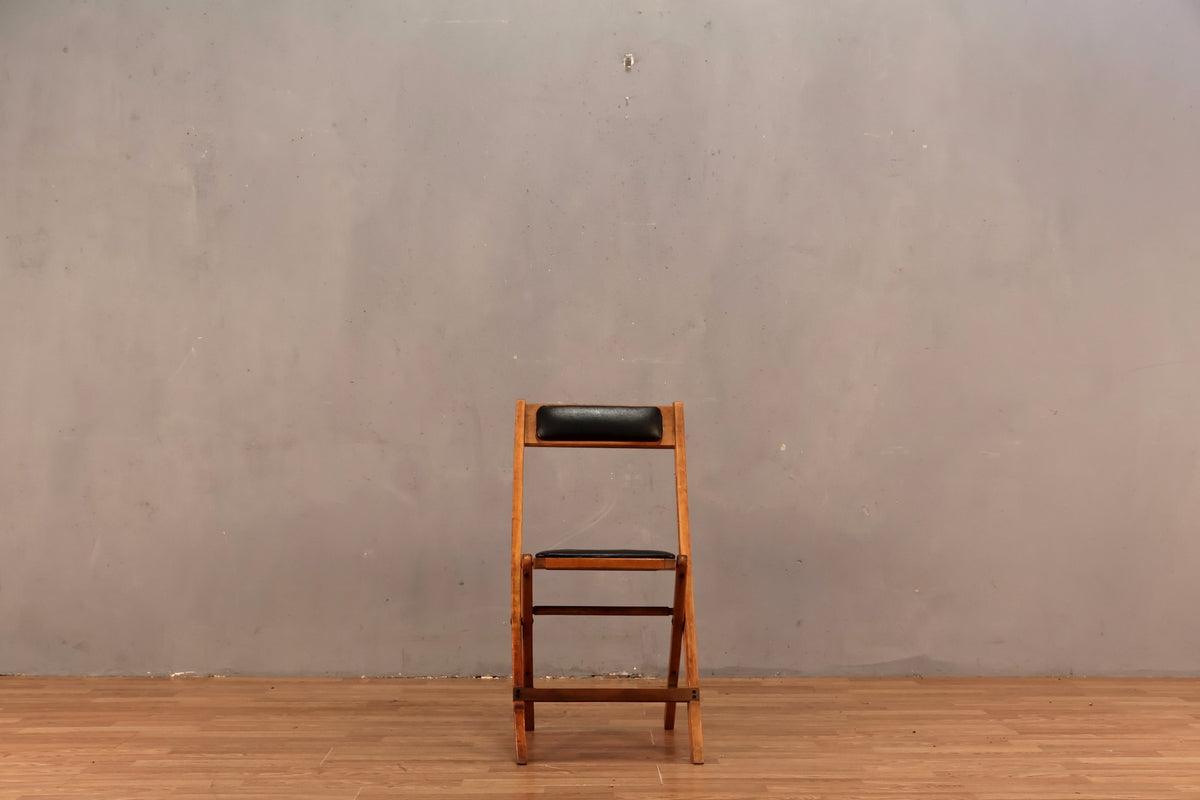 Black Vinyl & Wood Folding Chair