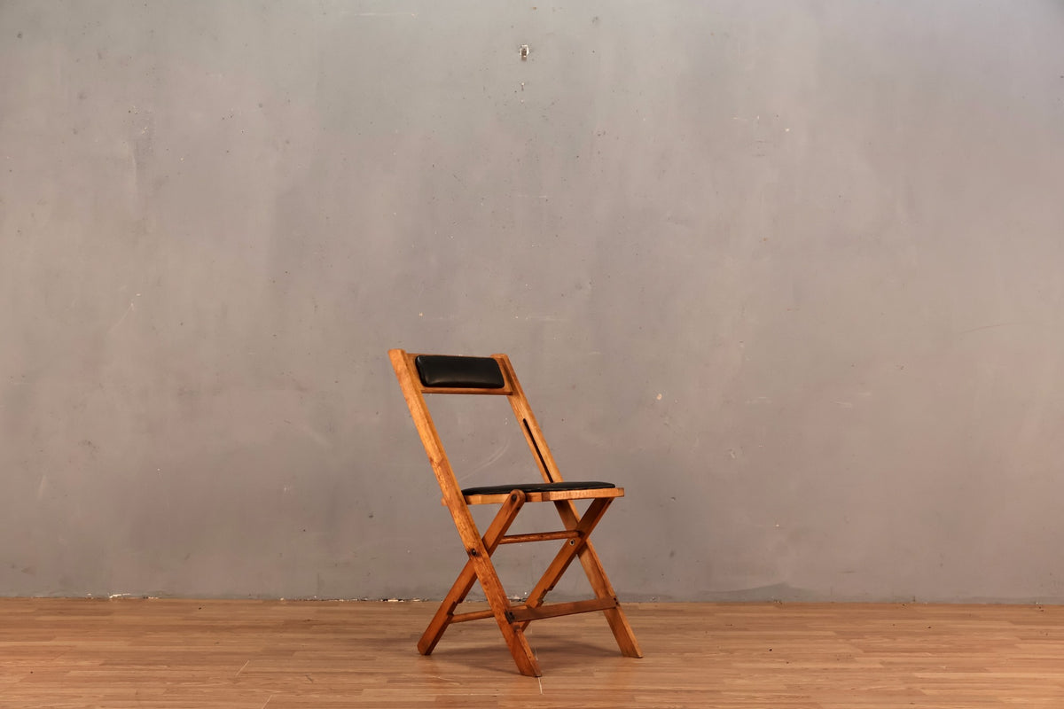 Black Vinyl & Wood Folding Chair