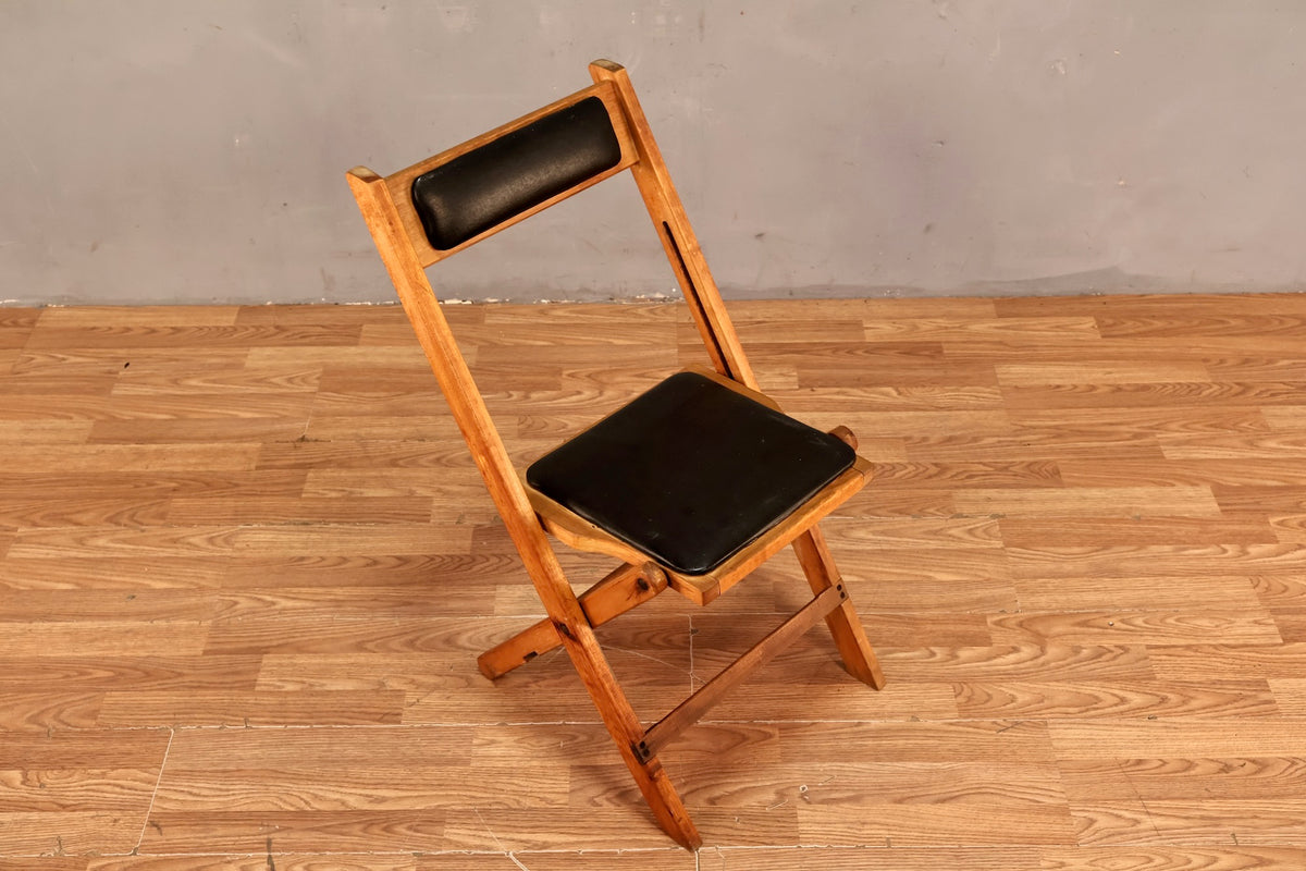 Black Vinyl & Wood Folding Chair