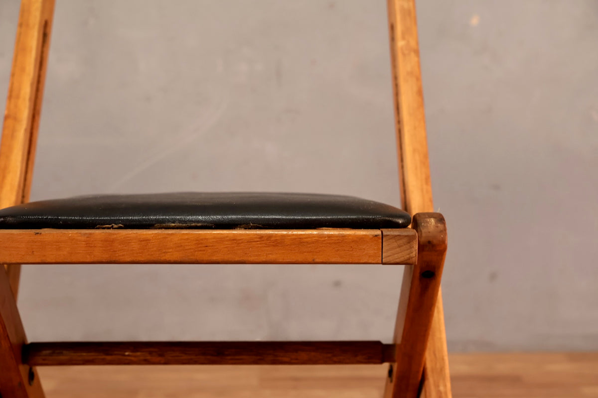Black Vinyl & Wood Folding Chair