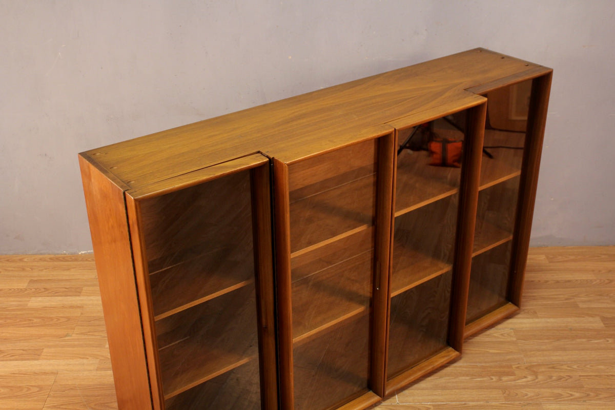 Mid Century Walnut & Glass 4-Door Bookcase - ONLINE ONLY