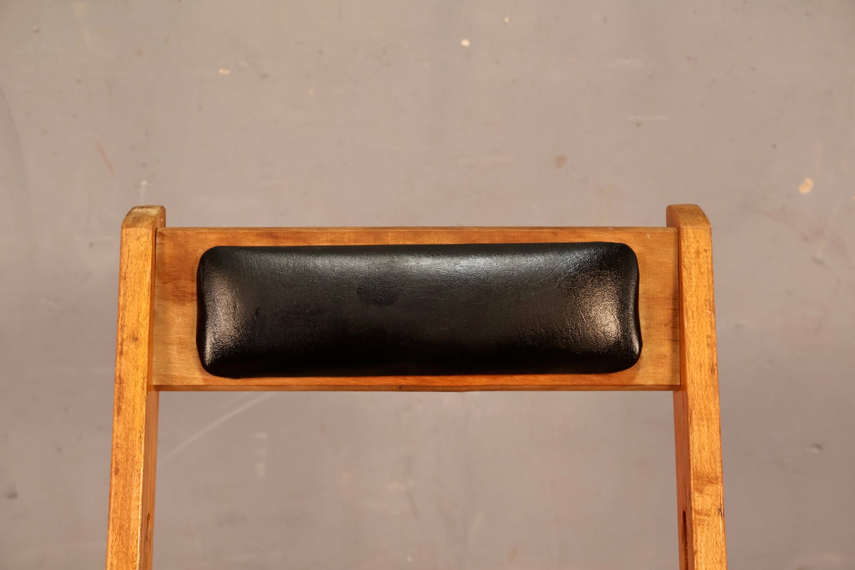 Mid Century Wood & Black Vinyl Folding Chair