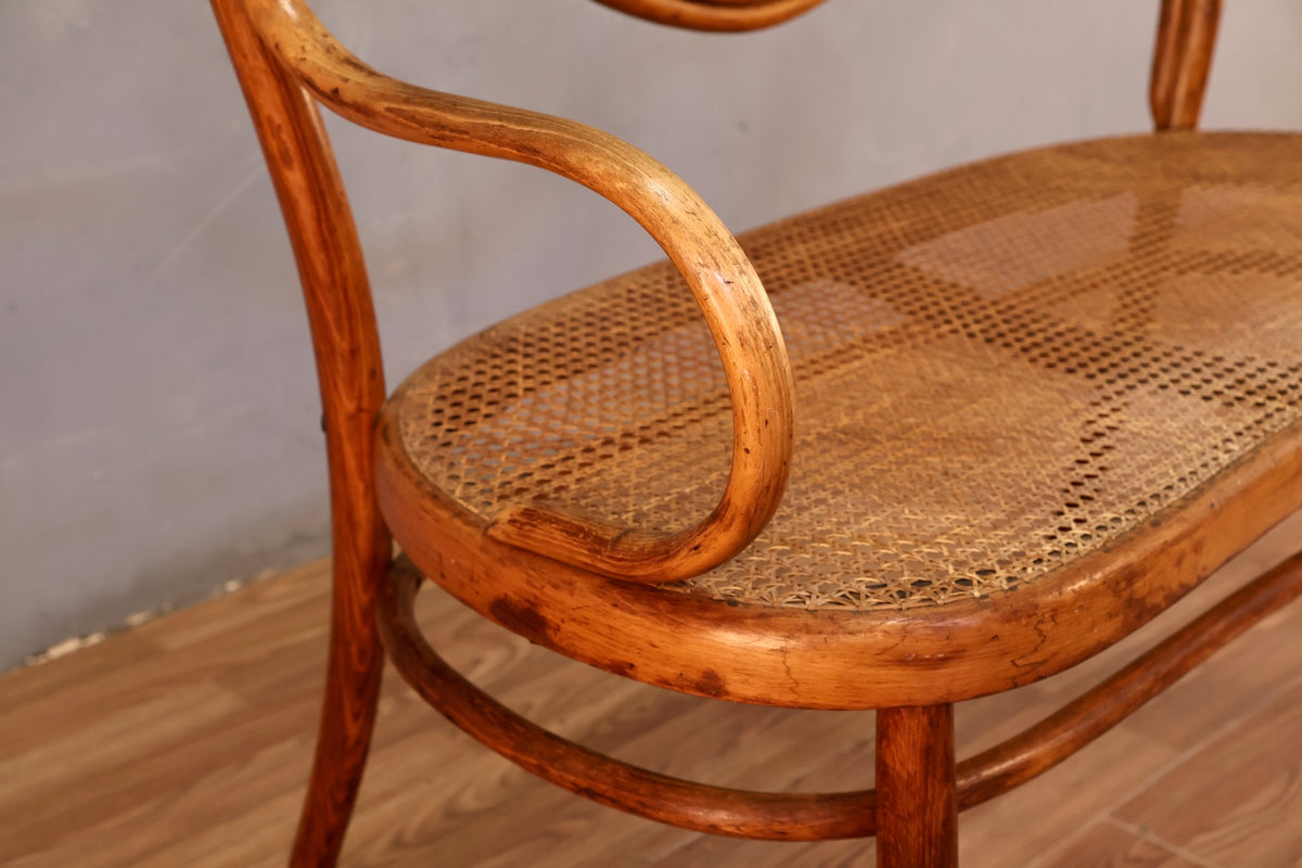 Antique Thonet Bentwood & Cane Bench