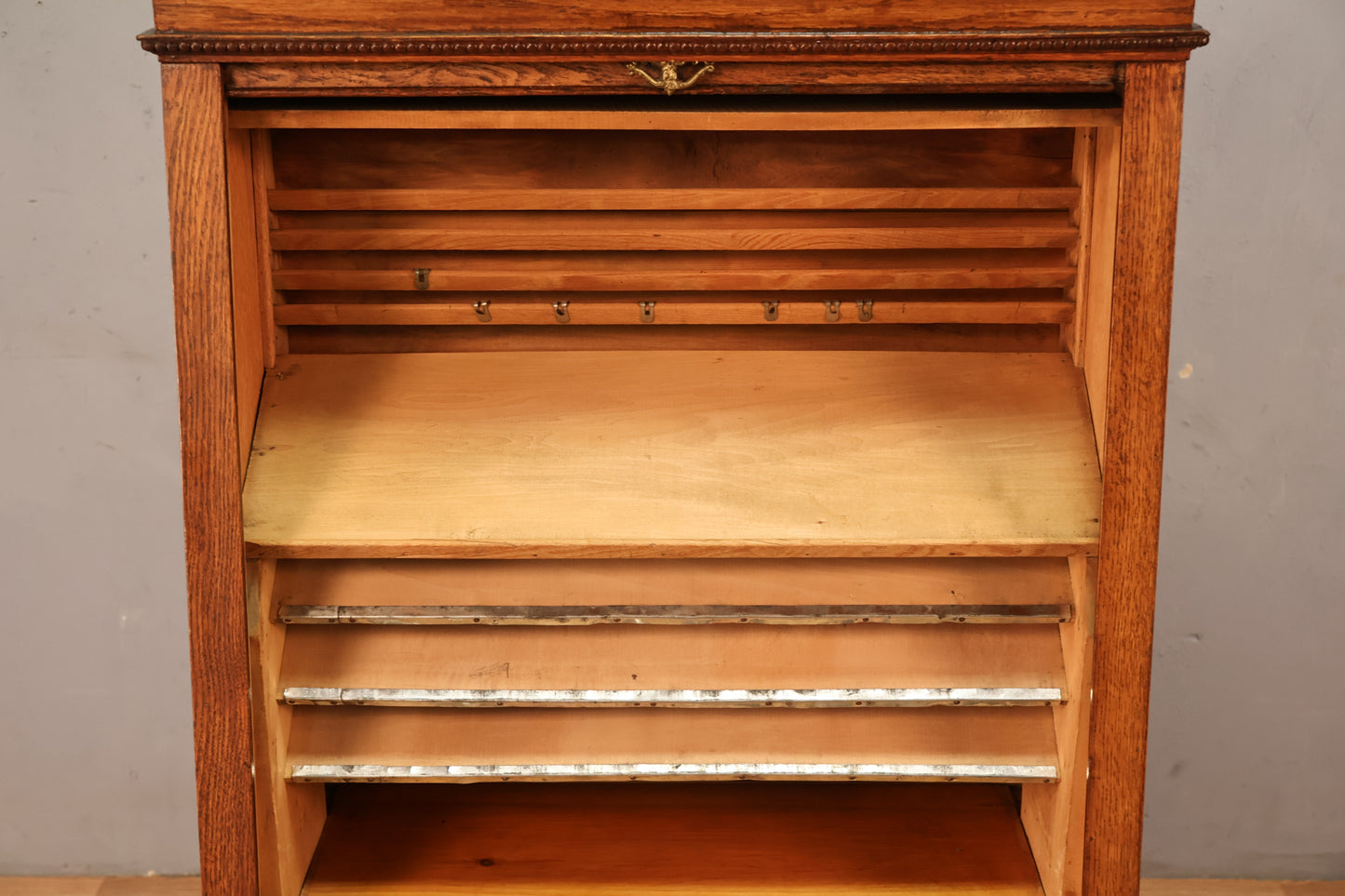 Antique Oak Roll-Top Railway Ticket Cabinet