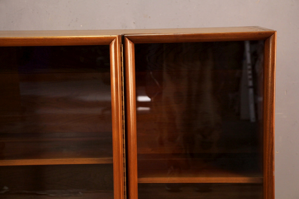 Mid Century Walnut & Glass 4-Door Bookcase - ONLINE ONLY