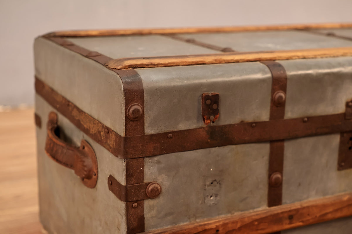 Antique Tin & Pine Trunk