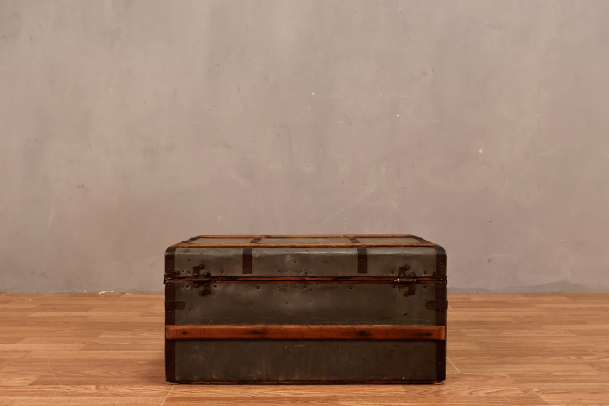 Antique Tin & Pine Trunk