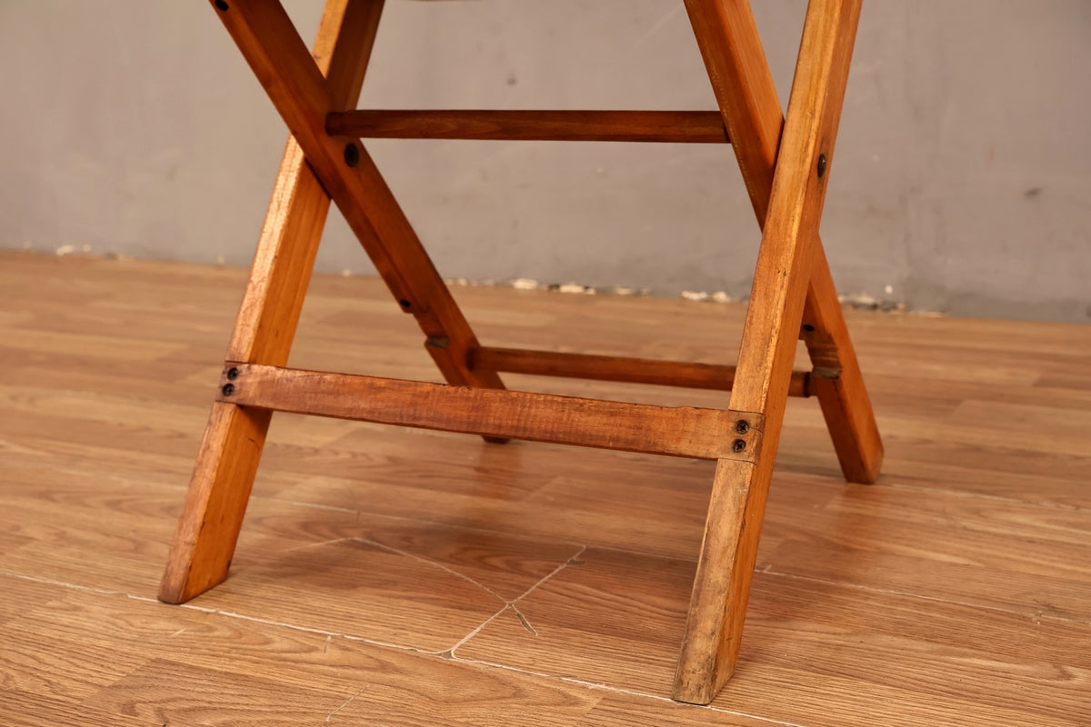 Mid Century Wood & Black Vinyl Folding Chair