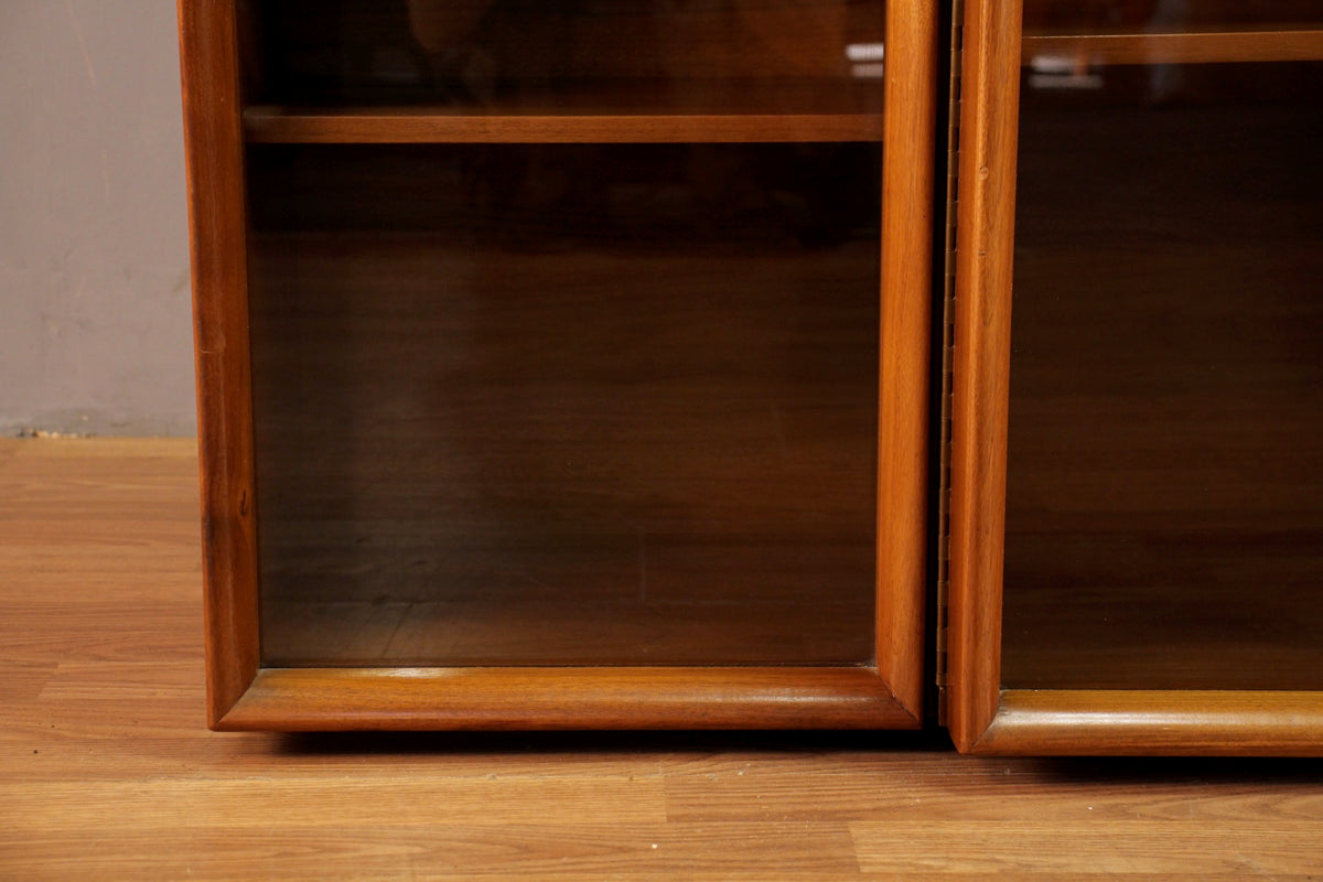 Mid Century Walnut & Glass 4-Door Bookcase - ONLINE ONLY