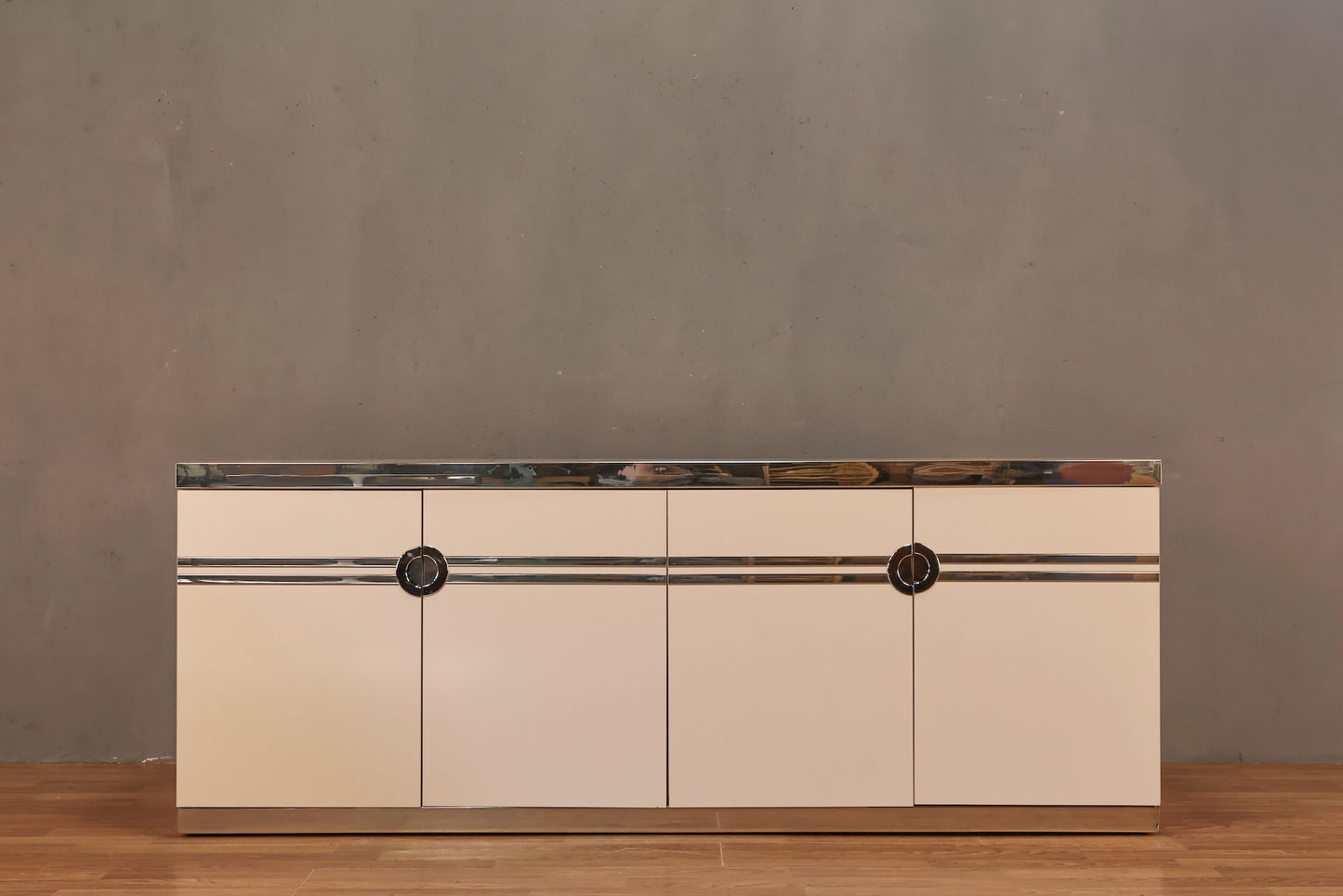 Pierre Cardin White & Chrome 4-Door Credenza - ONLINE ONLY