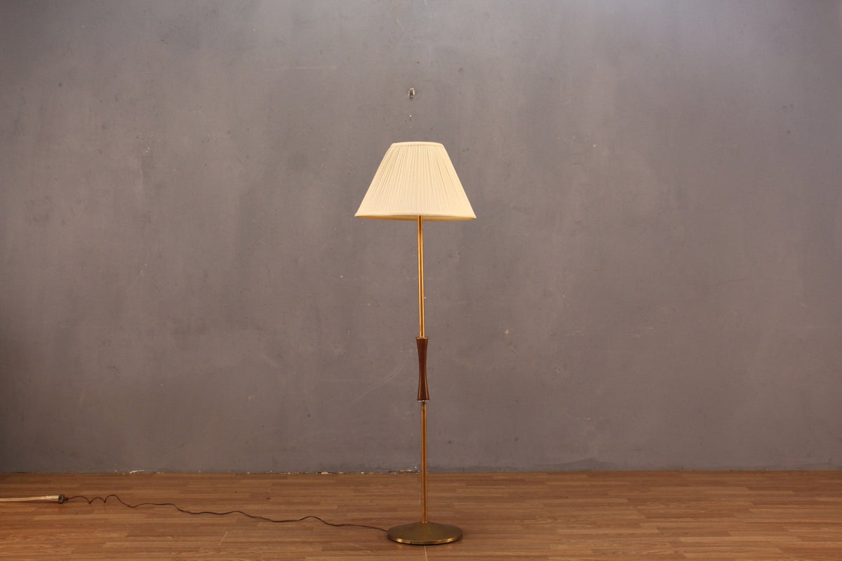Mid Century Gold & Walnut Floor Lamp