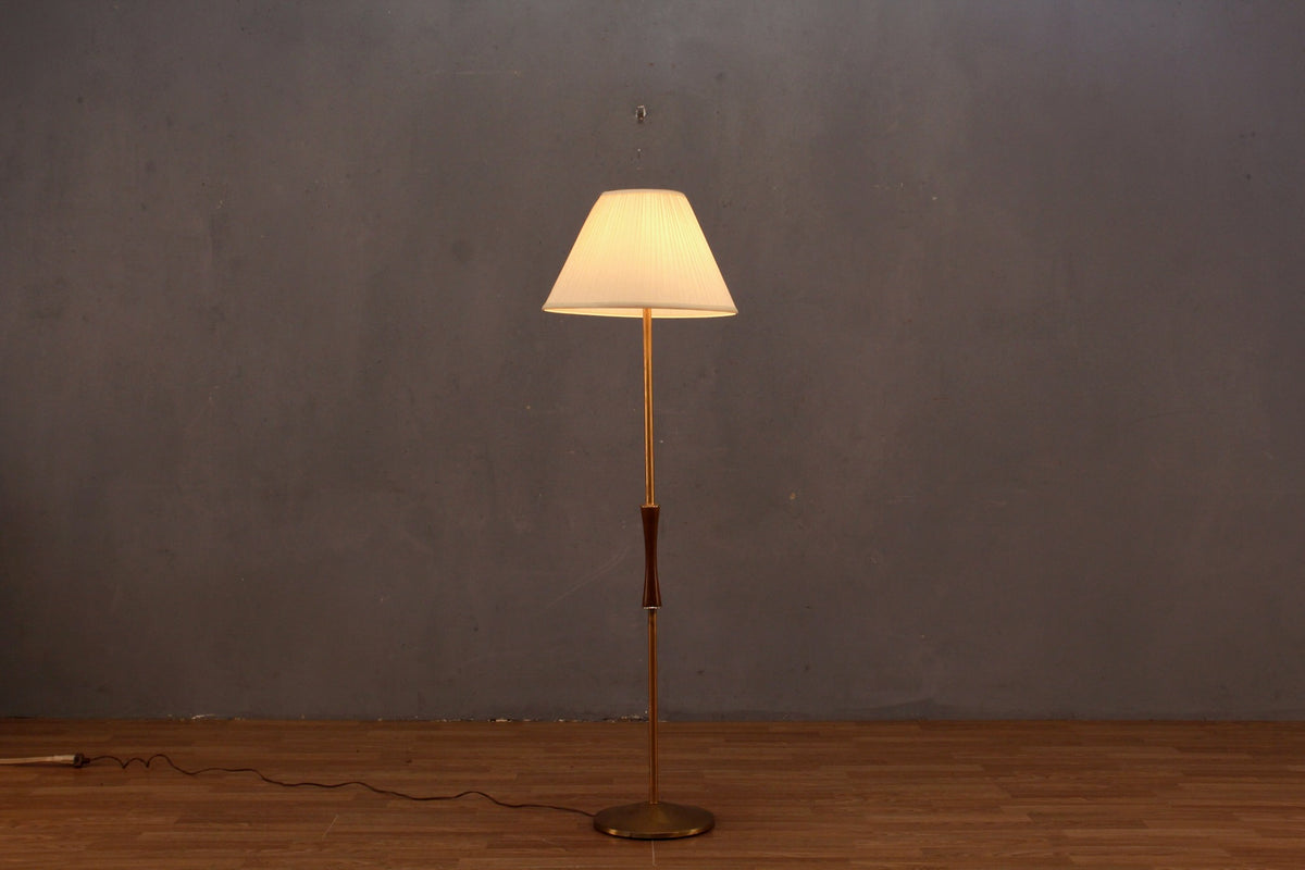 Mid Century Gold & Walnut Floor Lamp