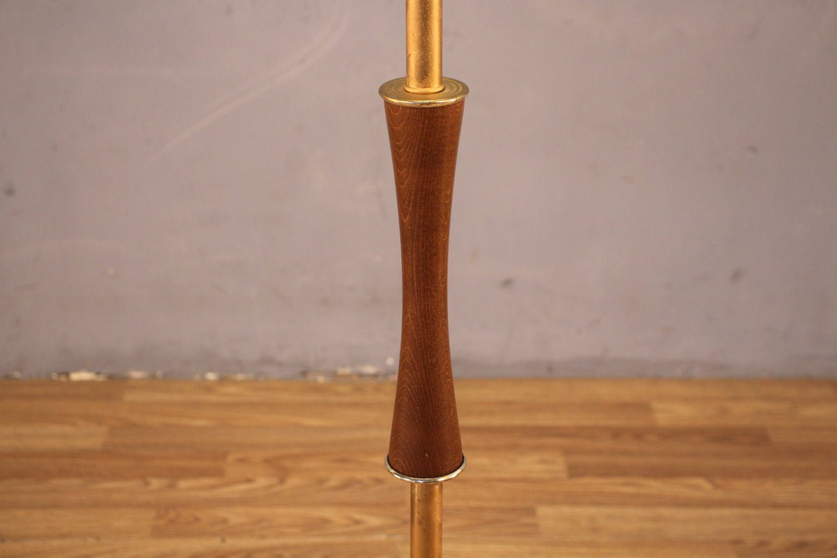 Mid Century Gold & Walnut Floor Lamp