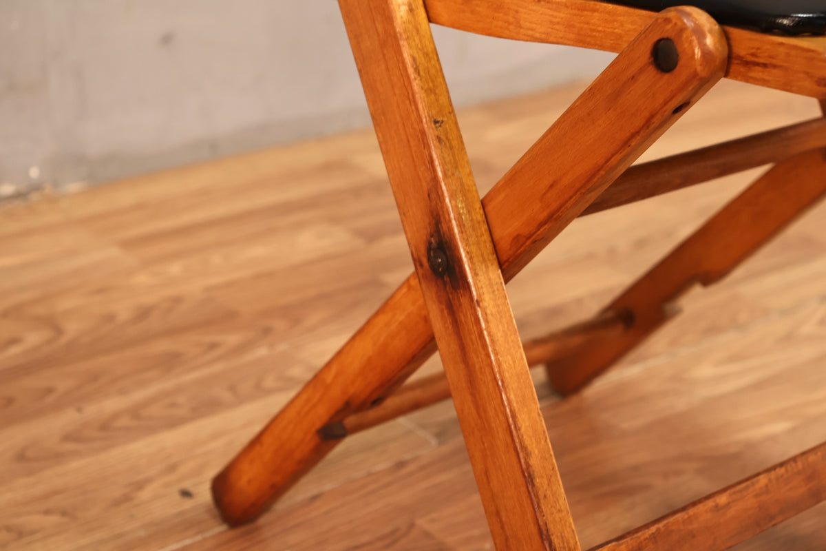 Mid Century Wood & Black Vinyl Folding Chair