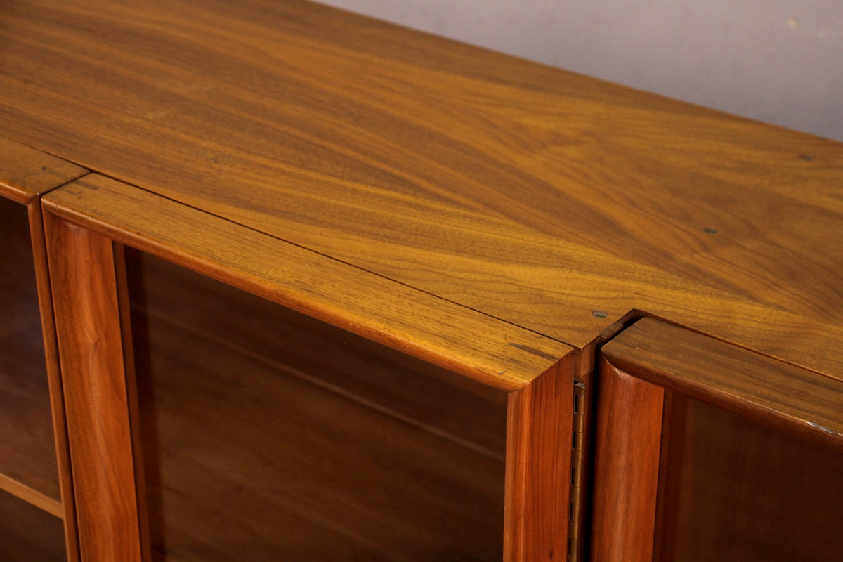 Mid Century Walnut & Glass 4-Door Bookcase - ONLINE ONLY