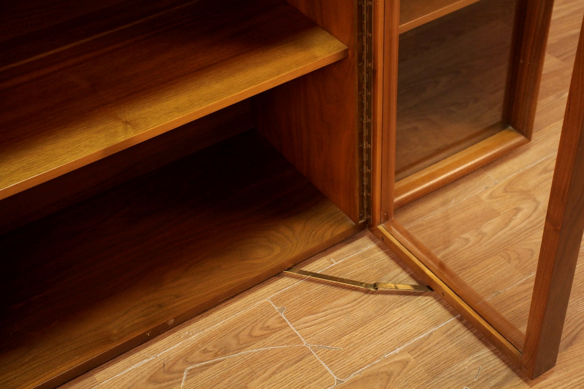 Mid Century Walnut & Glass 4-Door Bookcase - ONLINE ONLY