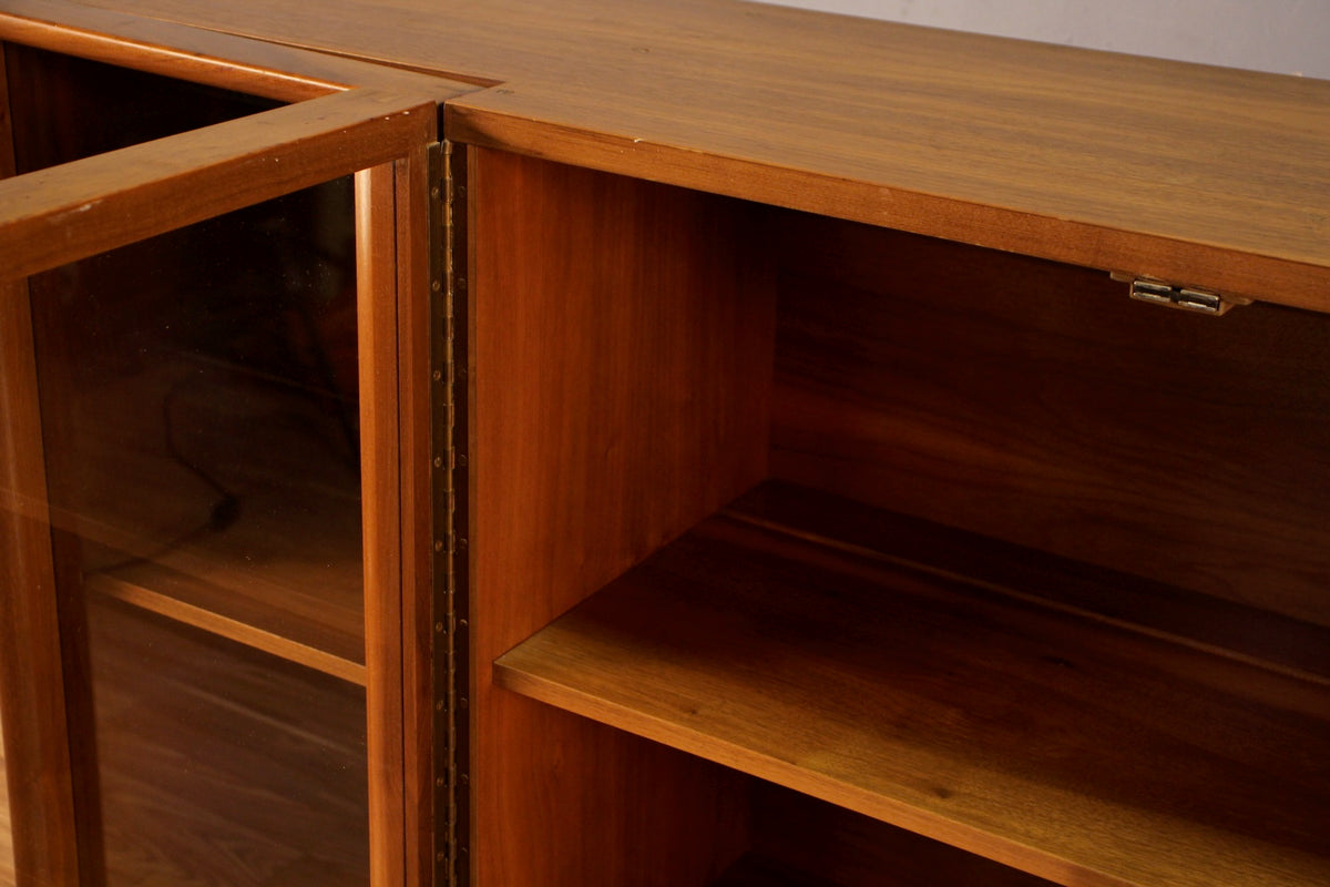 Mid Century Walnut & Glass 4-Door Bookcase - ONLINE ONLY