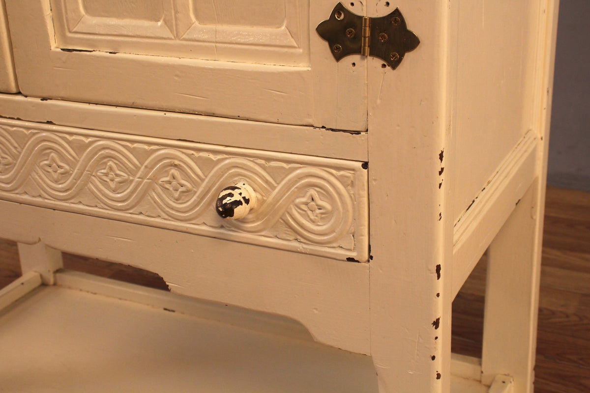 Carved White Painted 2-Door Cabinet