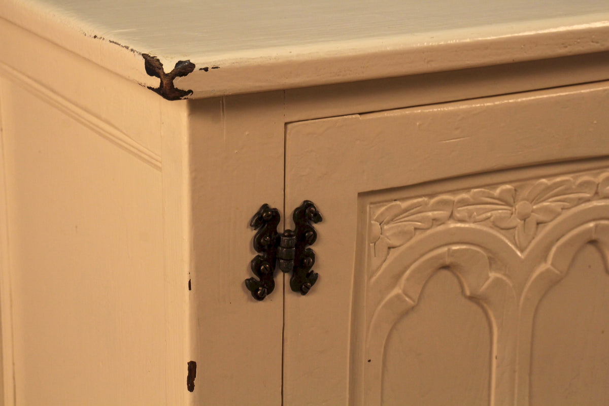 Carved White Painted 2-Door Cabinet