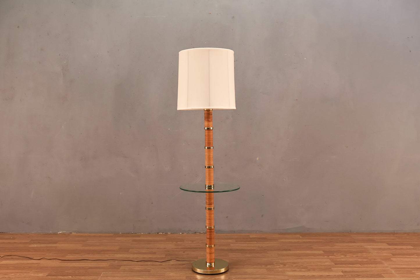 Rattan Brass & Glass Side Table Lamp