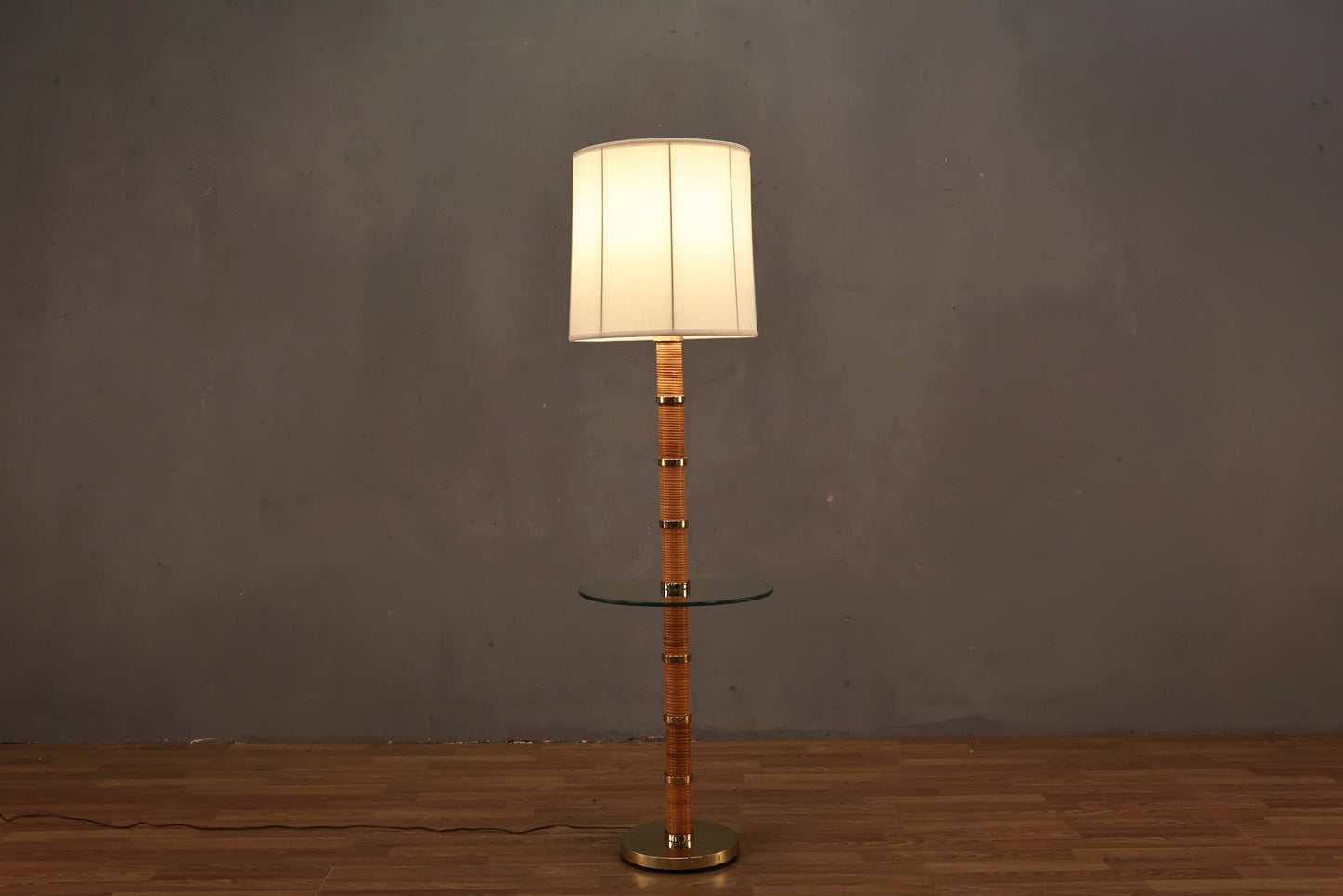 Rattan Brass & Glass Side Table Lamp