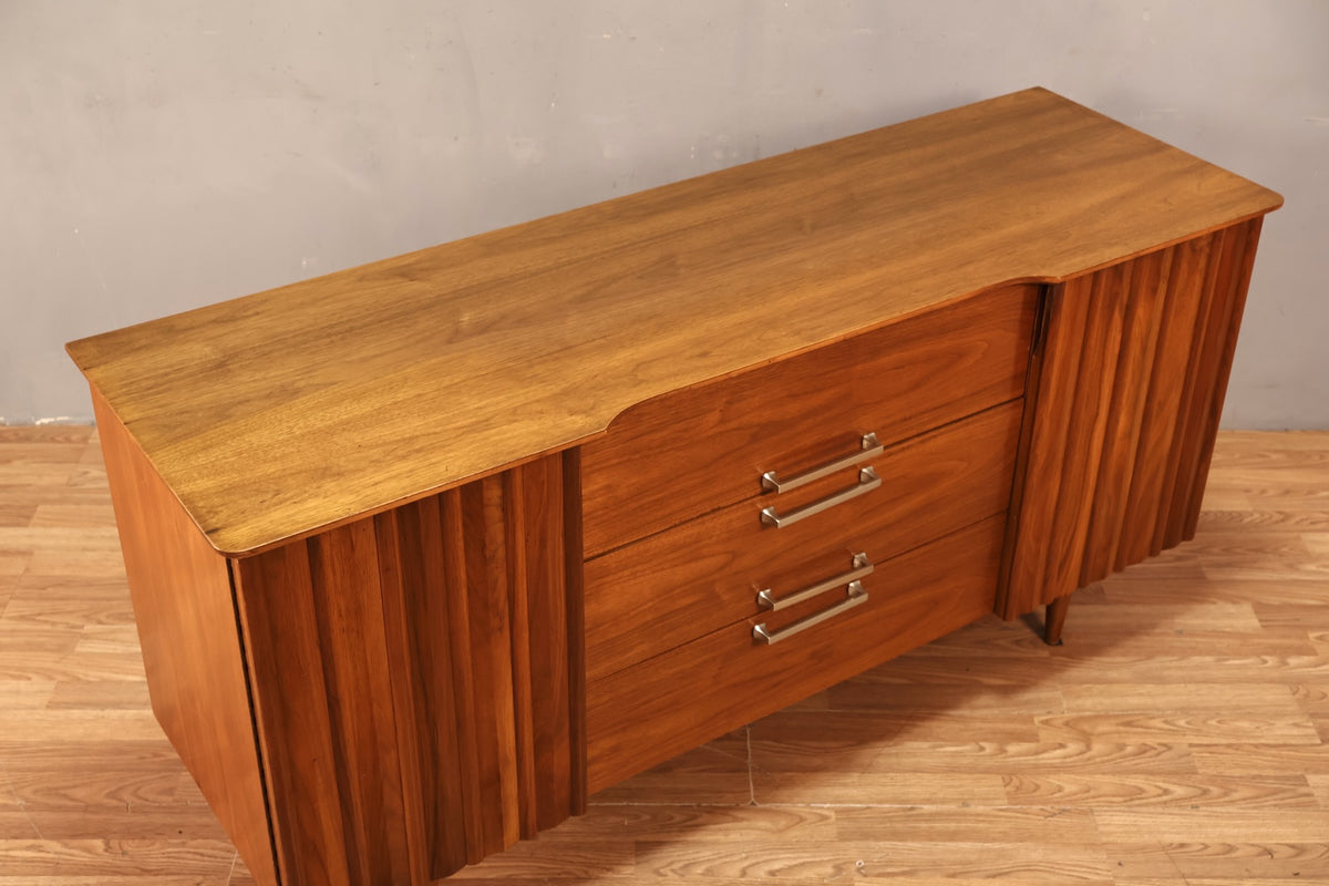 Mid Century Ridged 3-Drawer Credenza