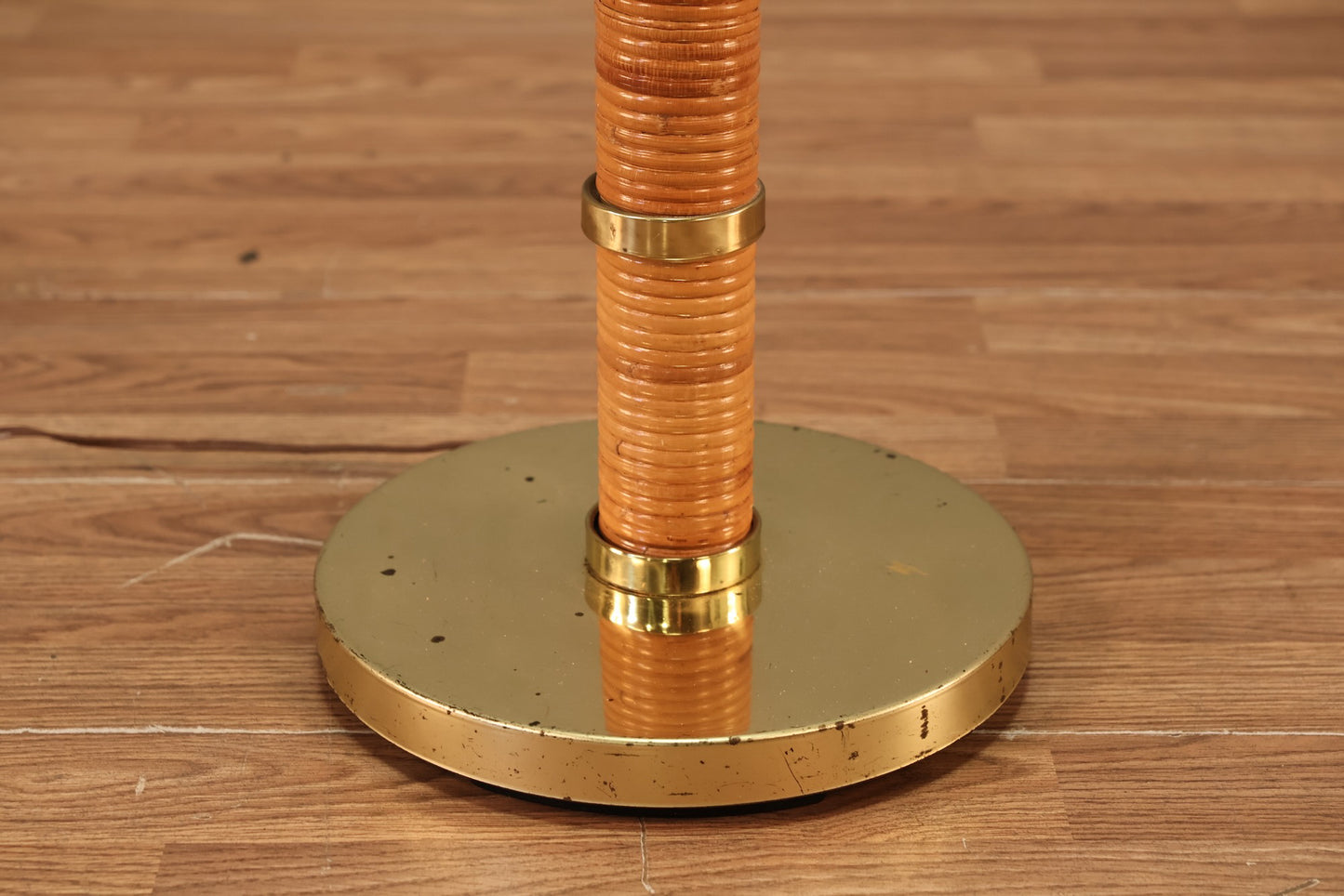 Rattan Brass & Glass Side Table Lamp