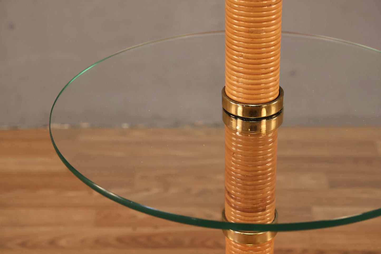 Rattan Brass & Glass Side Table Lamp