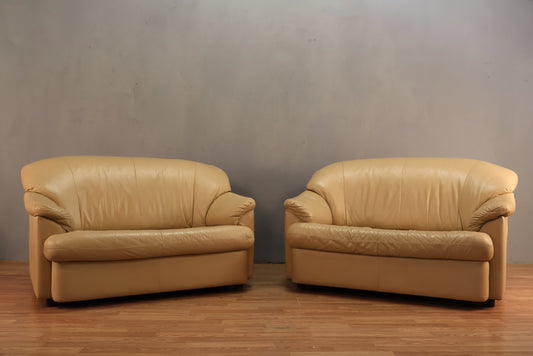 1980s Tan Leather Loveseat -ONLINE ONLY