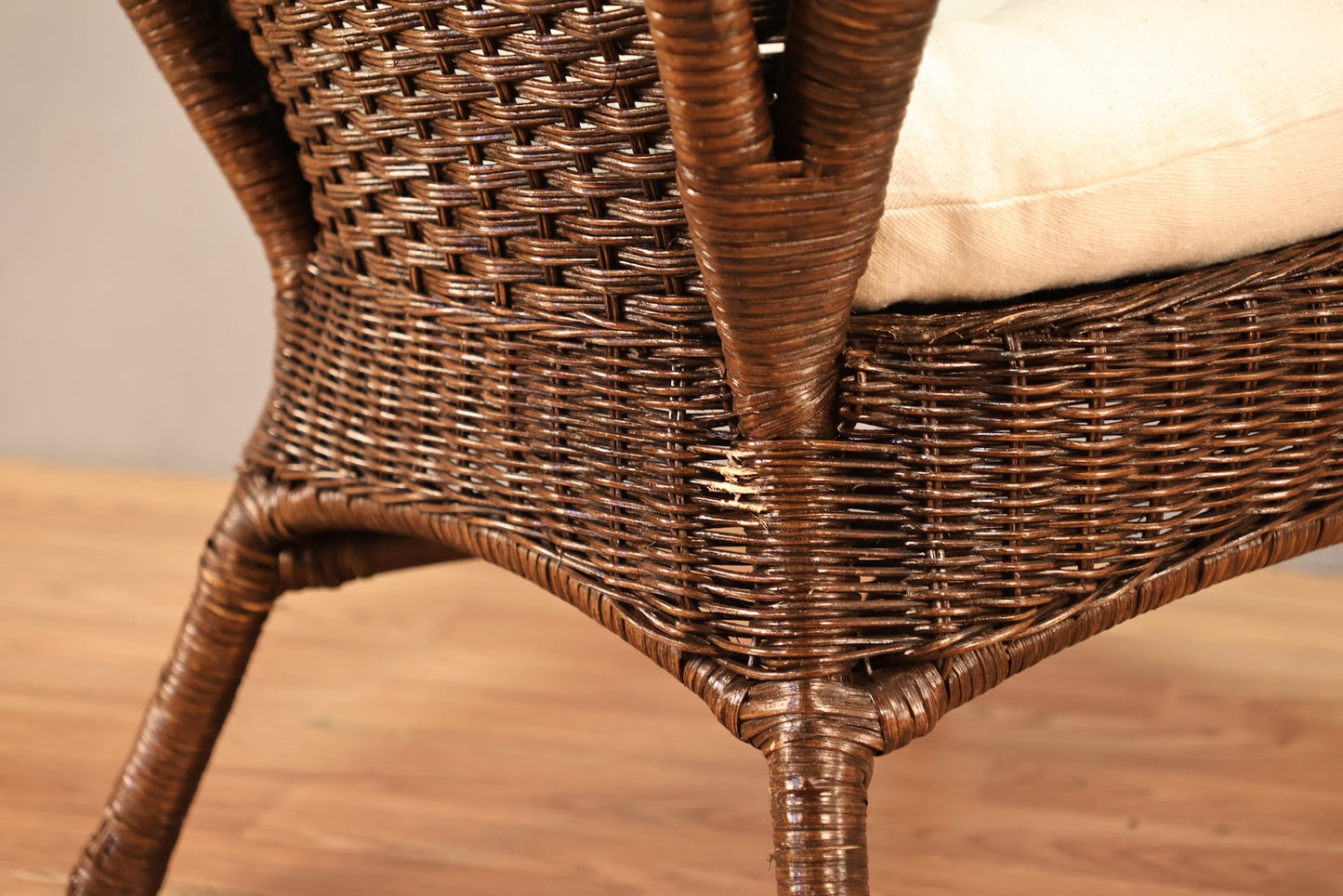 Dark Wicker & White Armchair